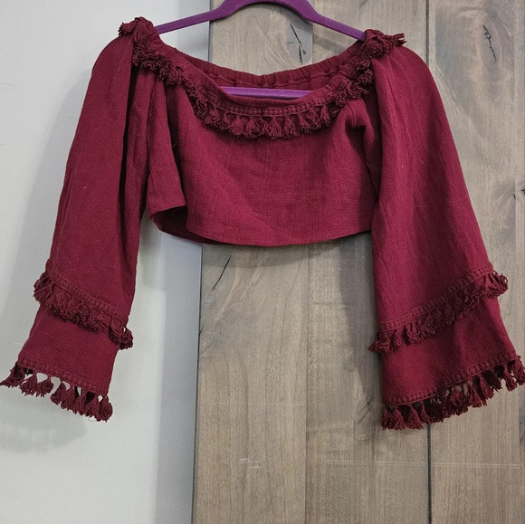 THE INDIGO CHILD Tassel skirt And Cropped Top Set. Maroon/Burgundy. Size small - Picture 11 of 15